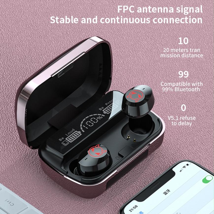 M23 Devil Pattern TWS Bluetooth Noise Canceling Touch Earphones Wireless Stereo Headset with Mirror Surface Power Display Charging Case M23 Devil Pattern TWS Bluetooth Noise Canceling Touch Earphones Wireless Stereo Headset with Mirror Surface Power Display Charging Case